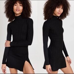 Reformation Libra Rib Knit Minidress In Black Size L